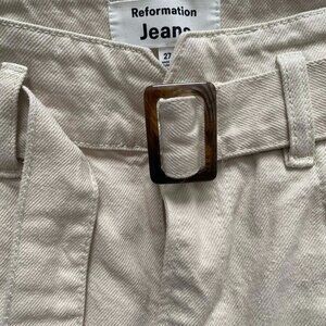 Reformation Cynthia Belted Pants, Size 27, White/Cream – Like New